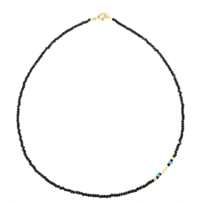 Handmade necklace with natural Spinel, Apatite gemstones and decorative elements made of gold plated sterling silver. Buy online shop.