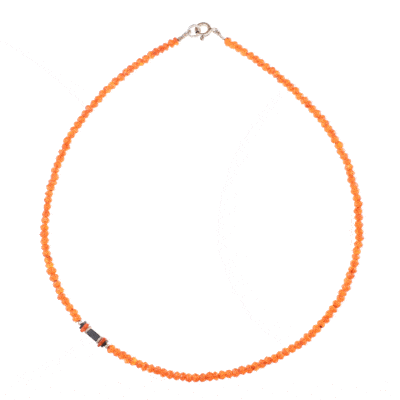 Handmade necklace with natural Carnelian and Hematite gemstones. The necklace is decorated with elements made of sterling silver. Buy online shop.