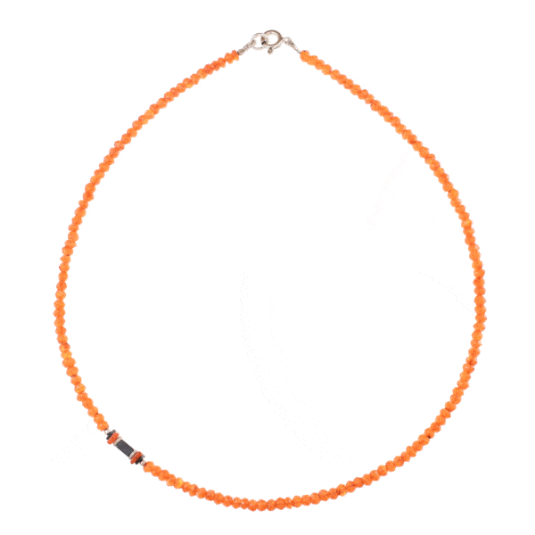 Handmade necklace with natural Carnelian and Hematite gemstones. The necklace is decorated with elements made of sterling silver. Buy online shop.