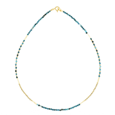 Handmade necklace with natural Chrysocolla and Pyrite gemstones. The necklace is decorated with elements made of gold plated sterling silver. Buy online shop.