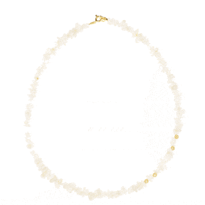 Handmade necklace with natural Moonstone in an irregular shape and decorative elements made of gold plated sterling silver. Buy online shop.