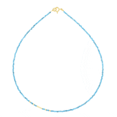 Handmade necklace with natural Apatite gemstones and decorative elements made of gold plated sterling silver. Buy online shop.