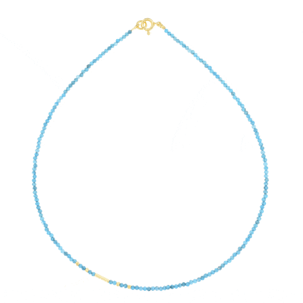 Handmade necklace with natural Apatite gemstones and decorative elements made of gold plated sterling silver. Buy online shop.