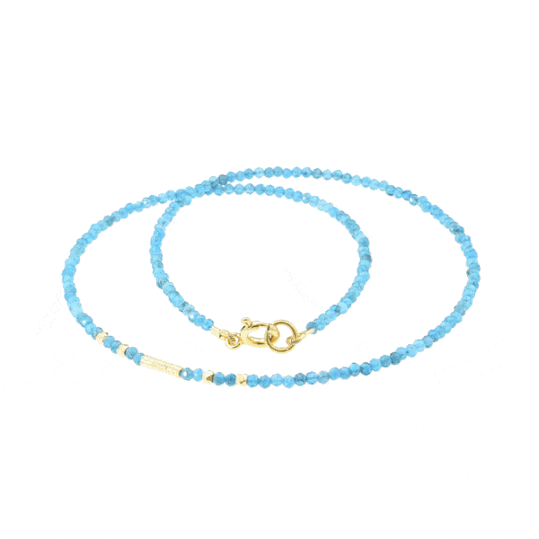 Handmade necklace with natural Apatite gemstones and decorative elements made of gold plated sterling silver. Buy online shop.