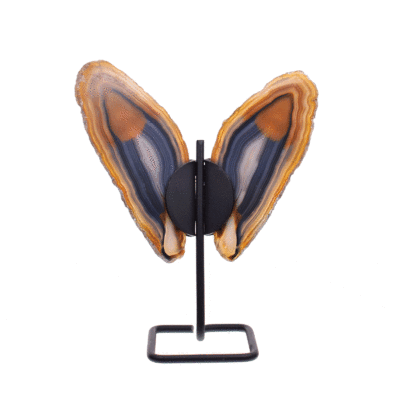 Butterfly with wings made from polished slices of natural agate gemstone and black metal body. The butterfly has a size of 17cm.