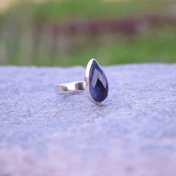 Natural iolite gemstone silver ring