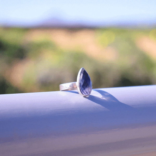 Natural iolite gemstone silver ring
