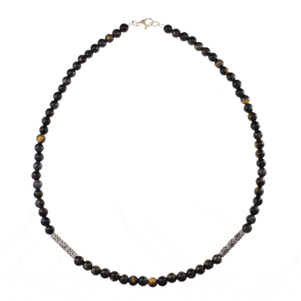 Handmade necklace with natural blue Tiger Eye gemstones and decorative elements made of sterling silver. Buy online shop.