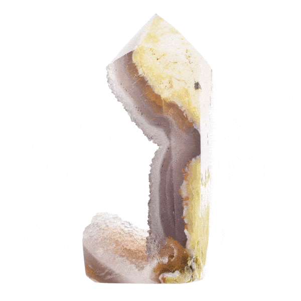Point φυσικής πέτρας Αχάτη με κρύσταλλα χαλαζία και γυαλισμένο περίγραμμα, ύψους 10cm. Αγοράστε online shop.