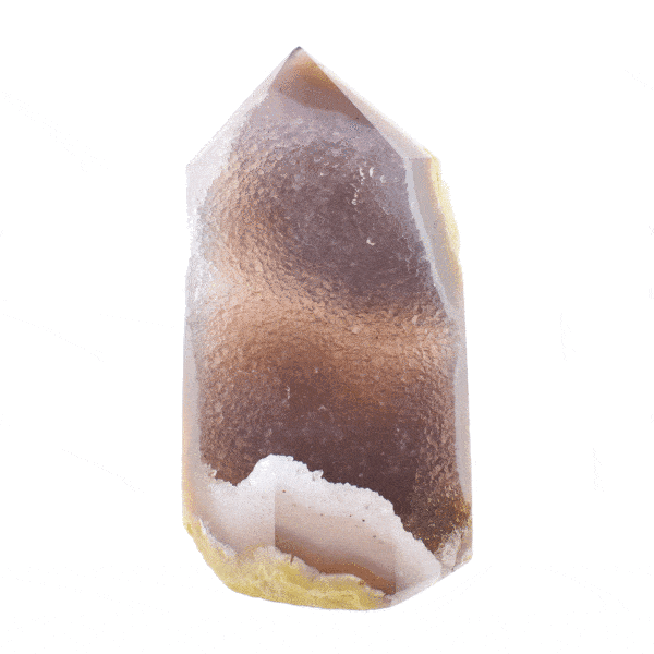 Point made of natural Agate gemstone with crystal quartz and polished outline. The Agate has a height of 10cm. Buy online shop.