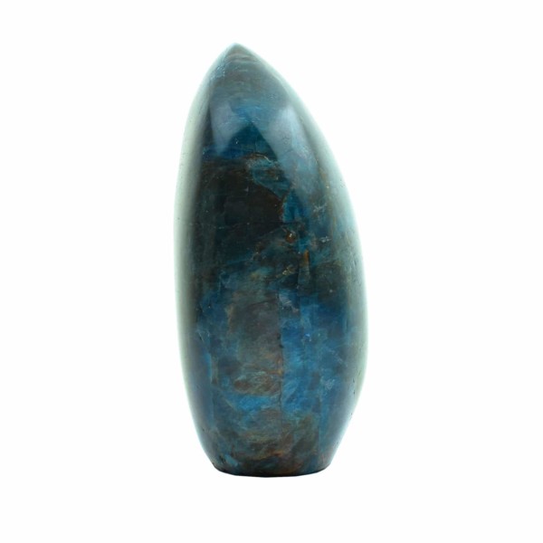 Polished piece of natural Apatite gemstone, in an oval shape with cut base. The Apatite has a height of 10,5cm. Buy online shop.