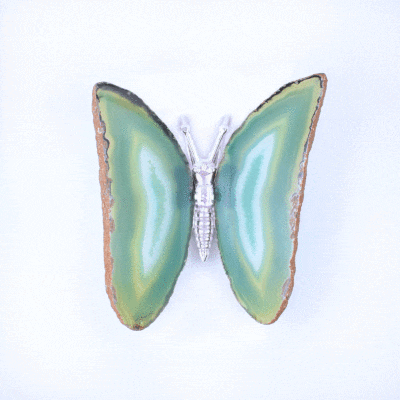 Decorative green butterfly crafted from natural Agate stone with a metal body, measuring 10.5 cm.