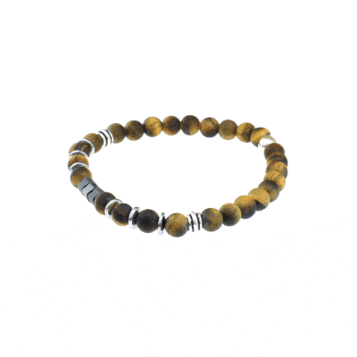 Handmade bracelet with tiger's eye and hematite gemstones, threaded on an extra quality silicone elastic. The bracelet is decorated with sterling silver elements. Buy online shop.