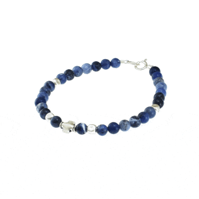 Handmade bracelet with natural Sodalite gemstones, silver elements and a central cross made of sterling silver. Buy online shop.
