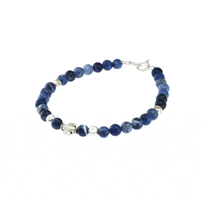 Handmade bracelet with natural Sodalite gemstones, silver elements and a central cross made of sterling silver. Buy online shop.