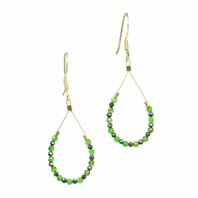 Earrings with diopside and pyrite gemstones