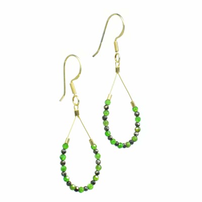 Earrings with diopside and pyrite gemstones