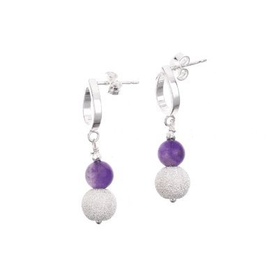 Handmade, long earrings made of sterling silver and natural amethyst gemstone.
