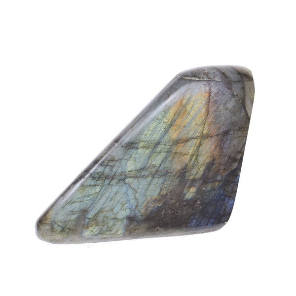 Polished piece of natural labradorite gemstone with a size of 9.5cm. Buy online shop.