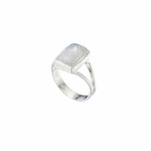 Δαχτυλίδι από ασήμι 925 και λευκό Λαμπραδορίτη, παραλληλόγραμμου σχήματος. Αγοράστε online shop.