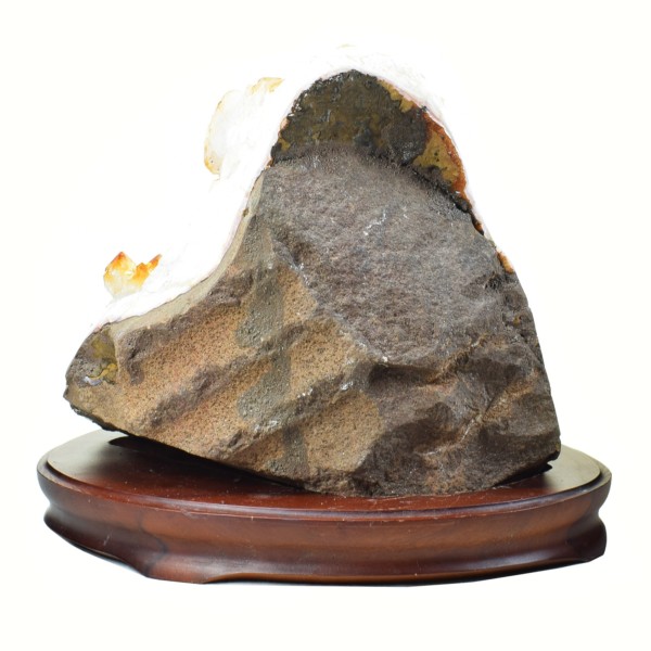 Raw Citrine Quartz piece, placed on a wooden base, with a height of 19cm.