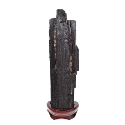Ακατέργαστο κομμάτι φυσικής πέτρας μαύρης τουρμαλίνης, μεγέθους 32cm. Η τουρμαλίνη είναι τοποθετημένη σε ξύλινη βάση. Αγοράστε online shop.
