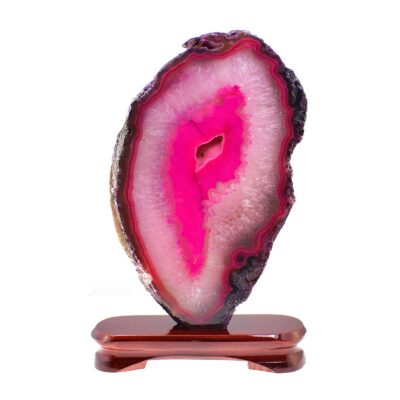 Slice of pink Agate gemstone on a base 24.5cm