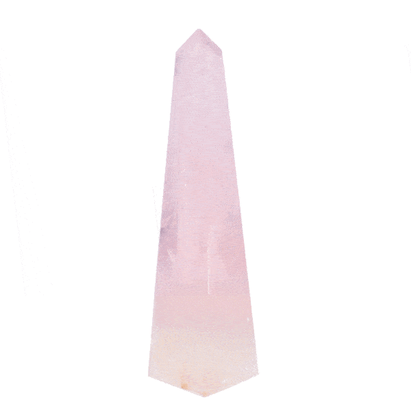 Polished obelisk 14cm made from natural rose quartz gemstone. Buy online shop.