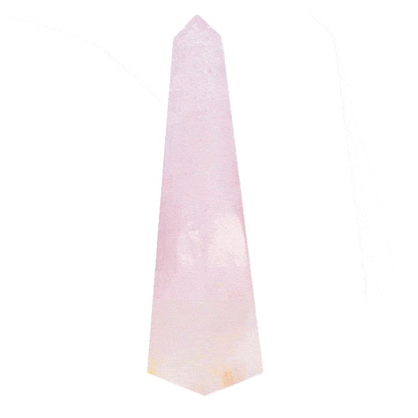 Polished obelisk 14cm made from natural rose quartz gemstone. Buy online shop.