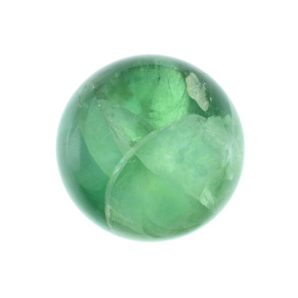 Polished 6cm diameter sphere made from natural fluorite gemstone. The sphere comes with a transparent plexiglass base. Buy online shop.