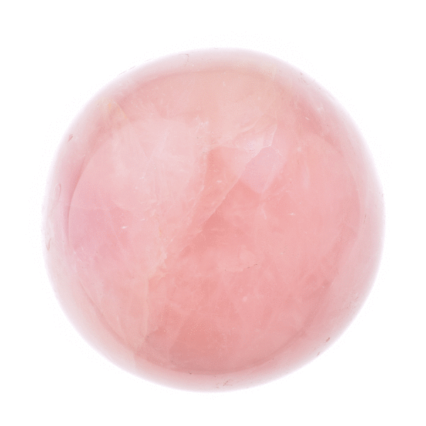 Polished sphere made of natural rose quartz crystal, with a diameter of 7cm. The sphere comes with a grey base made of plexiglass. Buy online shop.