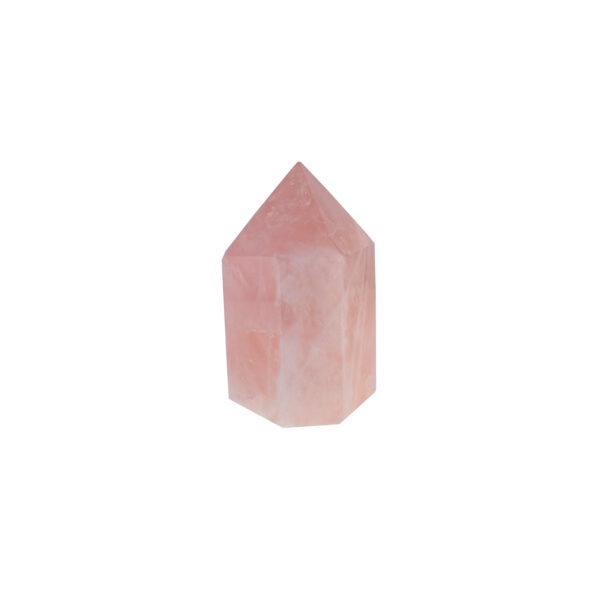 Natural polished rose quartz crystal point with a height of 7.5cm. Buy online shop.