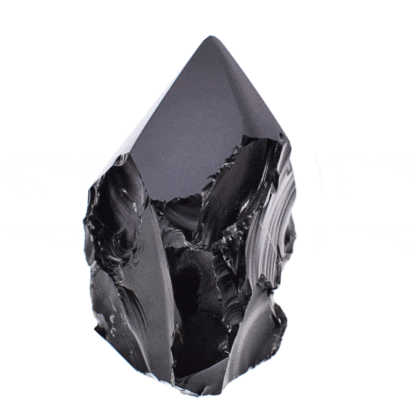 Point made of natural obsidian gemstone, with polished top and a height of 9.5cm. Buy online shop.