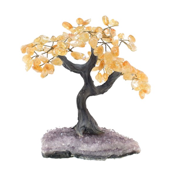 Tree with naturals stones made of amethyst and citrine quartz. Decorative stone, the perfect gift. Buy online from our eshop.