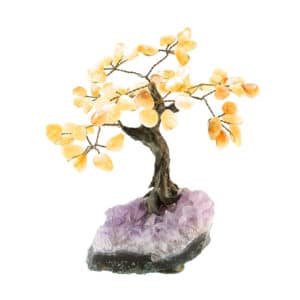 Tree with natural stones made of amethyst and citrine quartz. Decorative stone, the perfect gift. Buy online from our eshop.