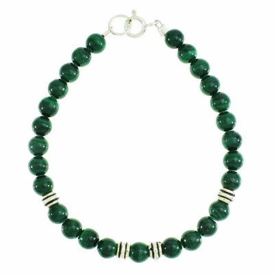 Bracelet with Malachite gemstones and sterling silver