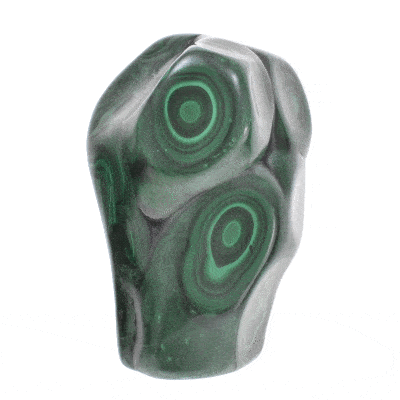 Polished piece of natural malachite gemstone, with a size of 10cm. Buy online shop.