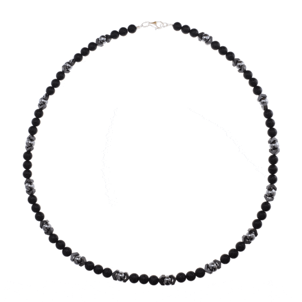 Handmade necklace with natural Onyx and Hematite gemstones and clasp made of sterling silver. Buy online shop.