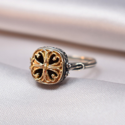 Byzantine ring of silver 925 in square shape