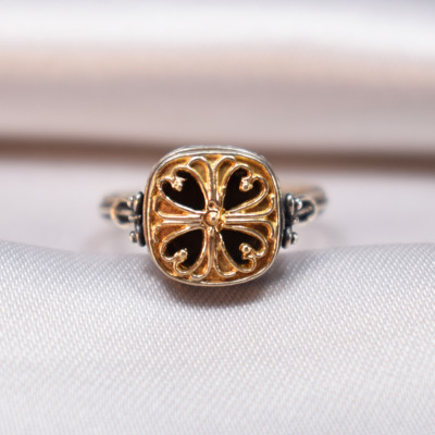 Byzantine ring of silver 925 in square shape