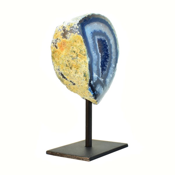 Blue Agate geode, with crystal quartz inside. The geode is embedded into a metallic base and it has a height of 13cm. Buy online shop.