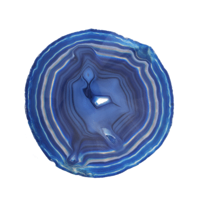 Γυαλισμένη φέτα από φυσική πέτρα αχάτη με κρύσταλλα χαλαζία, βαμμένες σε μπλε χρώμα. Η φέτα του αχάτη έχει μέγεθος 15cm. Αγοράστε online shop.