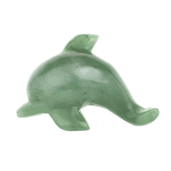 Natural Aventurine gemstone, carved in the shape of a dolphin. Buy online shop.