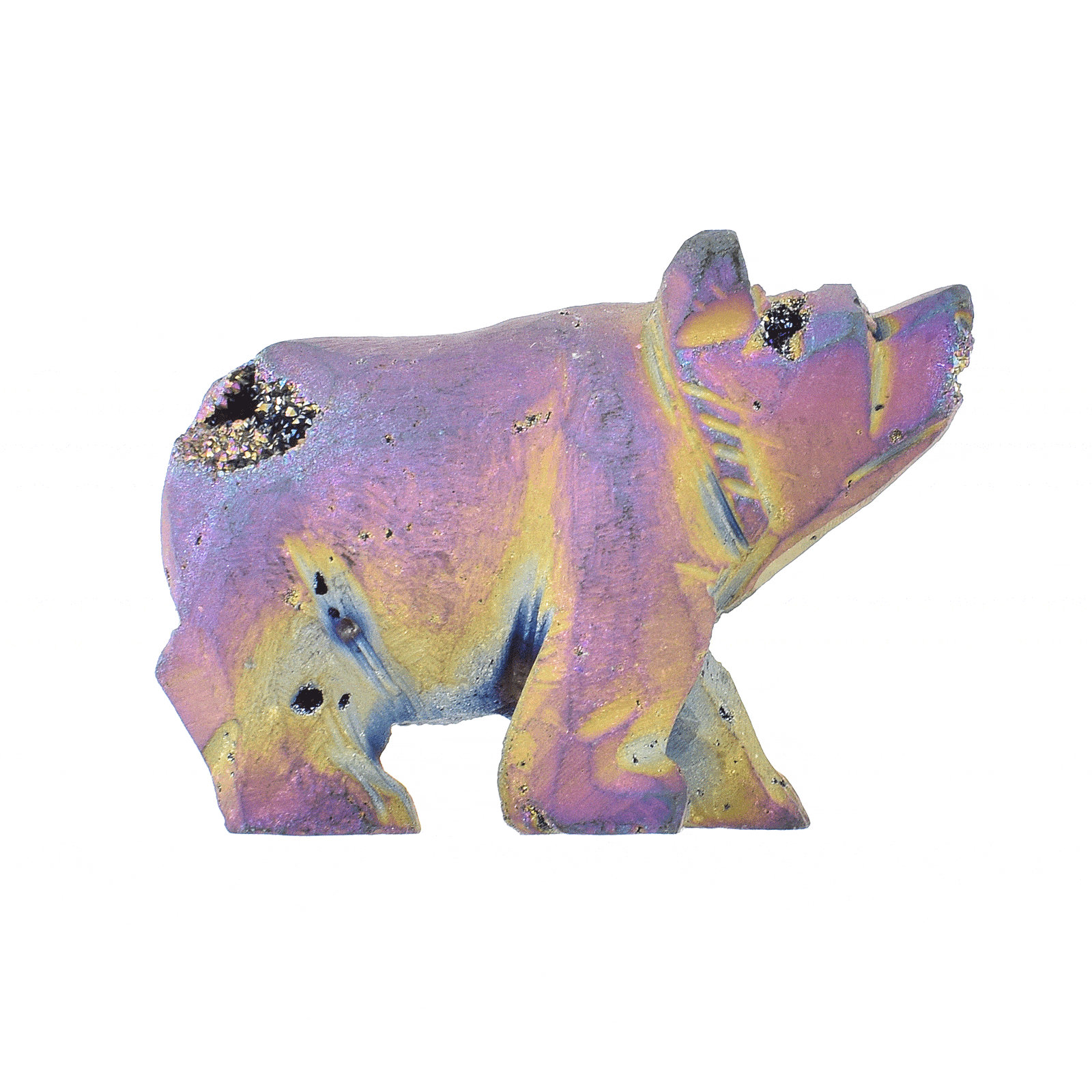 Φυσική πέτρα οξειδωμένου Αχάτη με κρύσταλλα Χαλαζία, σκαλισμένη στη μορφή αρκούδας. Αγοράστε online shop.