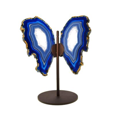 18cm Blue agate butterfly gemstone with crystal quartz on a base