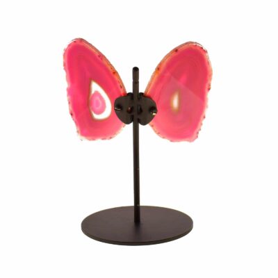 20.5cm Pink agate butterfly gemstone on a base