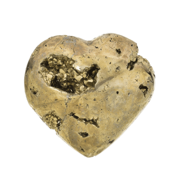 Heart made of natural pyrite gemstone, with a size of 5.5cm. Buy online shop.