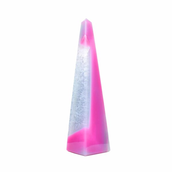 Obelisk made from natural agate gemstone of pink colour and a height of 12cm.