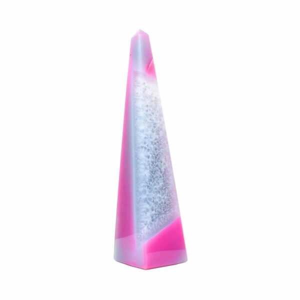 Obelisk made from natural agate gemstone of pink colour and a height of 12cm.