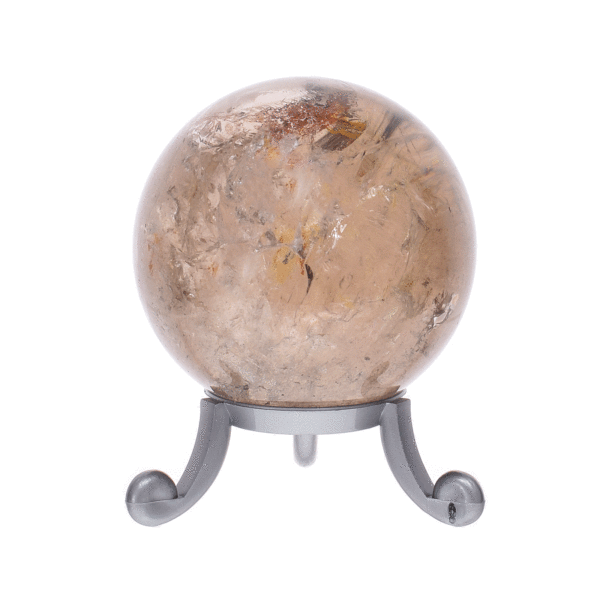 Sphere made of natural smoky quartz crystal with a diameter of 5.5cm. The sphere comes with a grey plexiglass base. Buy online shop.